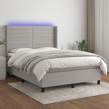 vidaXL Boxspring met matras en LED stof lichtgrijs 140x200, Verzenden
