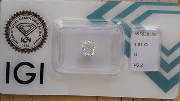 1 pcs Diamant (Natuurlijk) - 1.01 ct - Cushion - G - VS2 -