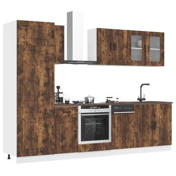 vidaXL 8-delige Keukenkastenset Kalmar bewerkt hout gerookt, Verzenden, Nieuw