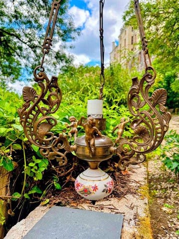 Lustre - Bronze - Putti Art Nouveau, Antiquités & Art