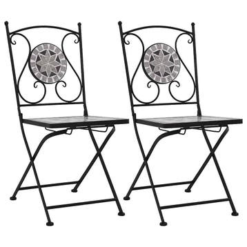 vidaXL Bistrostoelen mozaïek 2 st grijs, Verzenden