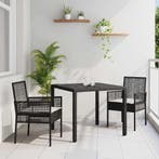 vidaXL Tuin Eettafel Set 3 pcs Zwart poly rattan, Verzenden, Nieuw