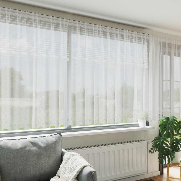 vidaXL Lacegordijn met gordijnen Wit 1200 x 140 cm Polyester, Huis en Inrichting, Stoffering | Gordijnen en Lamellen, Nieuw, Verzenden