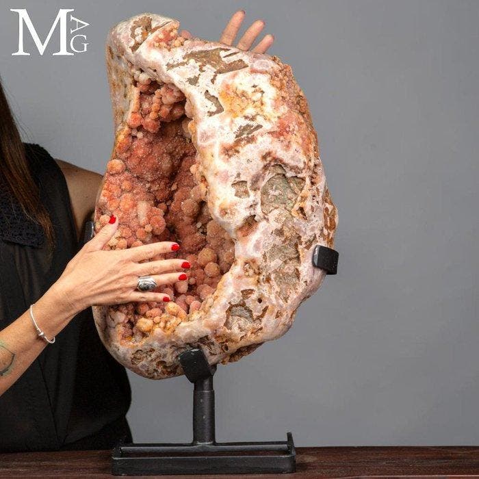 Zeldzame botryoïde roze amethistengeode - De Rozen Grot -, Verzamelen, Mineralen en Fossielen