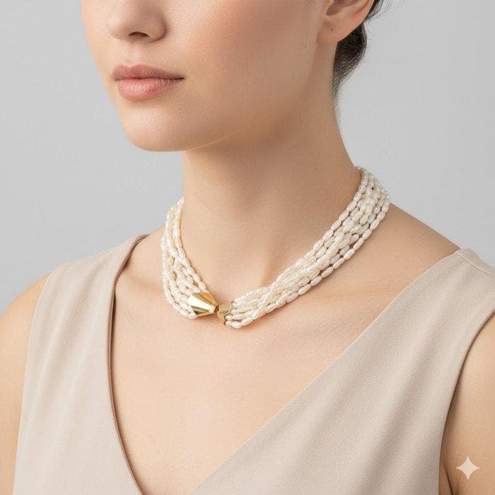 Halsketting - 18 karaat Geel goud Parel, Bijoux, Sacs & Beauté, Colliers
