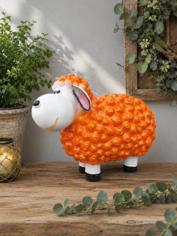 Beeld, funny lamb color orange - 30 cm - polyresin
