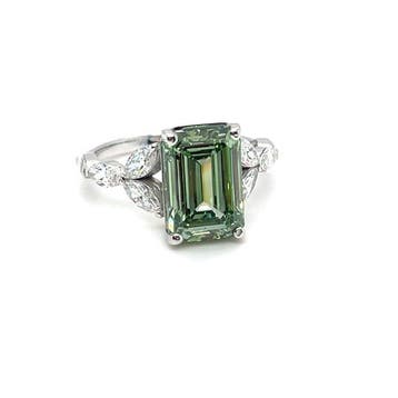 Ring - 14 karaat Witgoud - 5.00ct. tw. Groen Diamant (Fancy