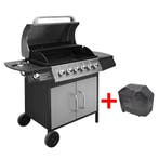 vidaXL Gasbarbecue 6+1 kookzone zwart en zilver, Verzenden, Nieuw