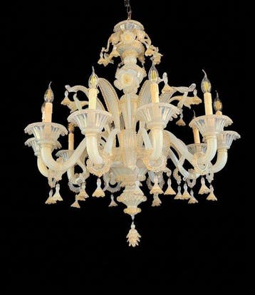 Kroonluchter - Muranoglas, 24 kt goud, Bladgoud - Grote, Antiquités & Art