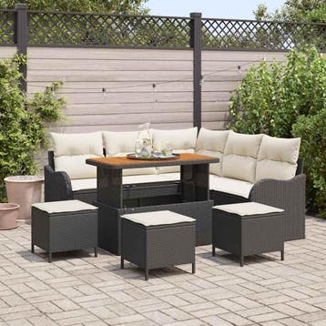 vidaXL Tuinbank Set 9 st 8-Aantal zitplaatsen Zwart en Crème, Verzenden, Nieuw