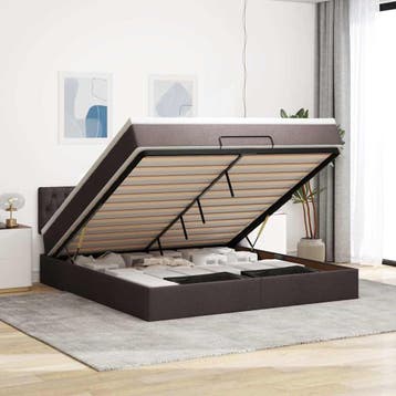 vidaXL Ottoman bed met matras 180x200cm stof donkerbruin, Verzenden