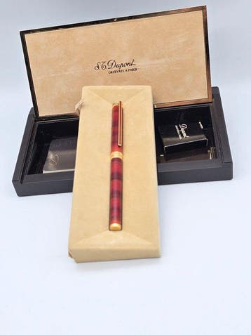S.T. Dupont - Pluma st dupont laque de chine rojo maron y, Verzamelen, Pennenverzamelingen, Nieuw
