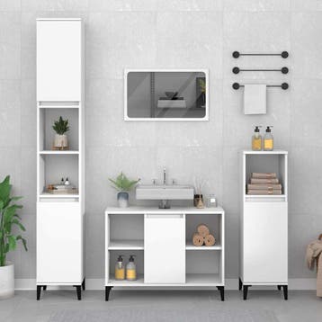 vidaXL 3-delige Badkamermeubelset bewerkt hout wit, Verzenden, Nieuw