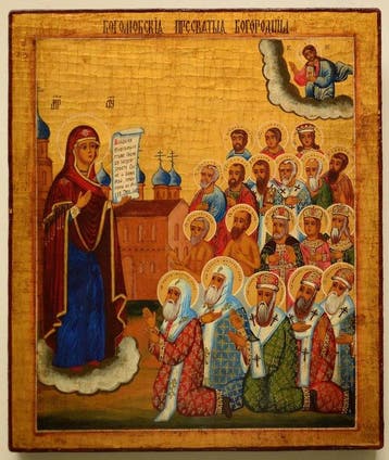 Icoon - Russisch-orthodoxe icoon Bogolyubskaya Icon, hout,
