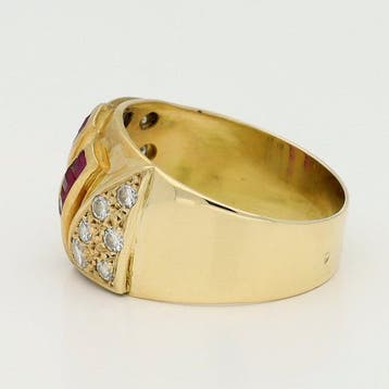 Ring - 18 karaat Geel goud Robijn - Diamant, Nieuw