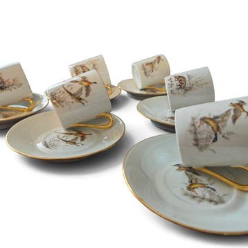 Louis Lourioux - Koffieservies voor 6 (12) - décor dorée