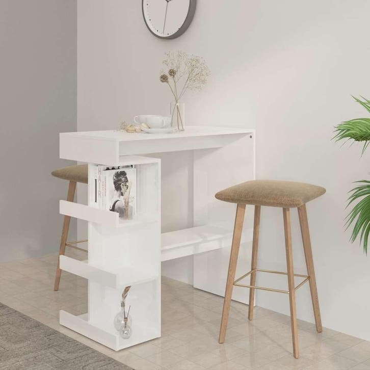vidaXL Bartafel met opbergrek 100x50x101,5 cm hoogglans wit, Maison & Meubles, Tables | Tables à manger, Envoi