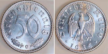 50 Reichspfennig Duitsland 50 Pfennig 1935 G J 368 mit kl..., Verzenden