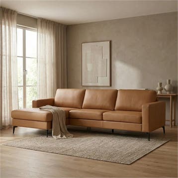 Leren hoekbank Match - 2.5-zits arm rechts + Longchair arm, Ophalen of Verzenden