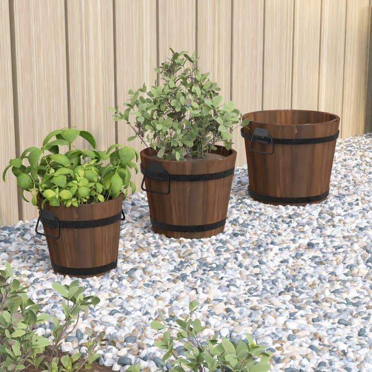 vidaXL Plantenbakset houten emmer 3-delig massief vurenhout, Jardin & Terrasse, Pots de fleurs, Envoi