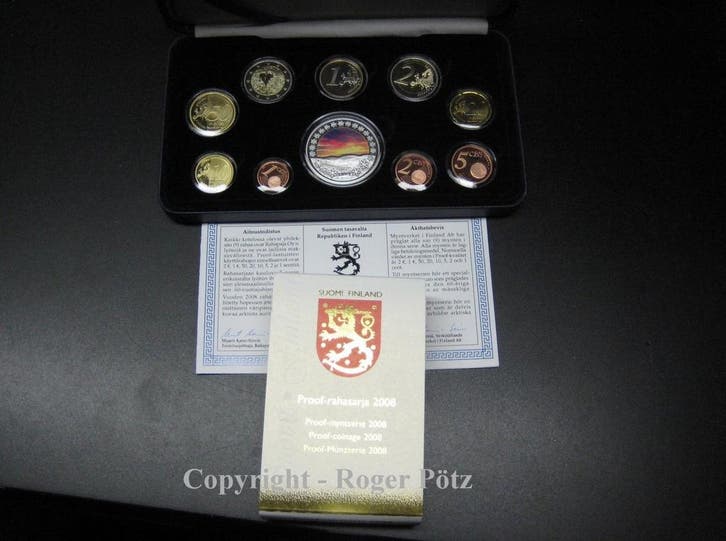 Finnland 5,88 Euro munten set 2008 Pp proof mit coloriert..., Postzegels en Munten, Munten | Europa | Euromunten, België, Verzenden