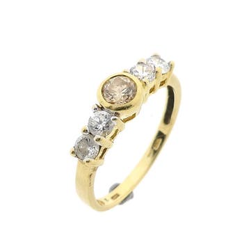 Gouden rijring met zirconia, Handtassen en Accessoires, Ringen, Gebruikt, 19 tot 20, Ophalen of Verzenden, Met edelsteen