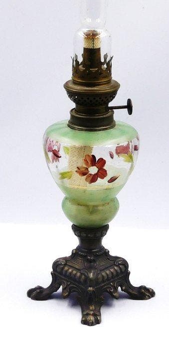 Petroleumlamp - Verzilverd, Glas, Messing