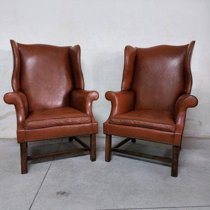 Chesterfield style - Fauteuil (2) - Cuir - Bergere, Antiquités & Art, Curiosités & Brocante