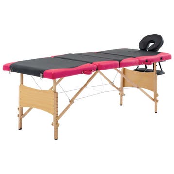 vidaXL Massagetafel inklapbaar 4 zones hout zwart en roze, Sport en Fitness, Verzenden, Nieuw