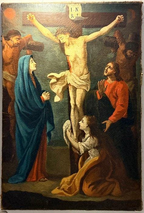Italiaanse school (XVIII) - Cristo crocifisso con i Dolenti, Antiquités & Art, Art | Peinture | Classique