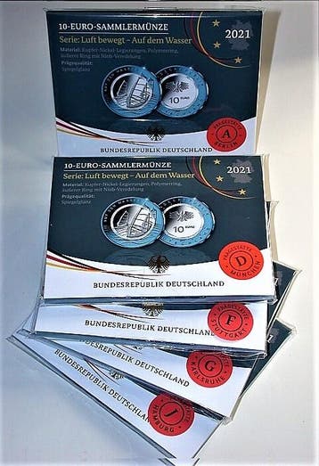5 x 10 Euro 2021 A, D, F, G, J Duitsland Luft Bewegt Auf..., Verzenden