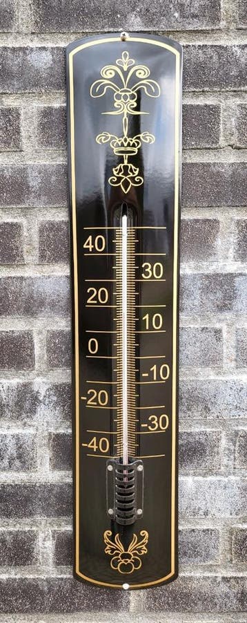 Thermometer emaille Decoratie goud/zwart, Verzenden, Nieuw