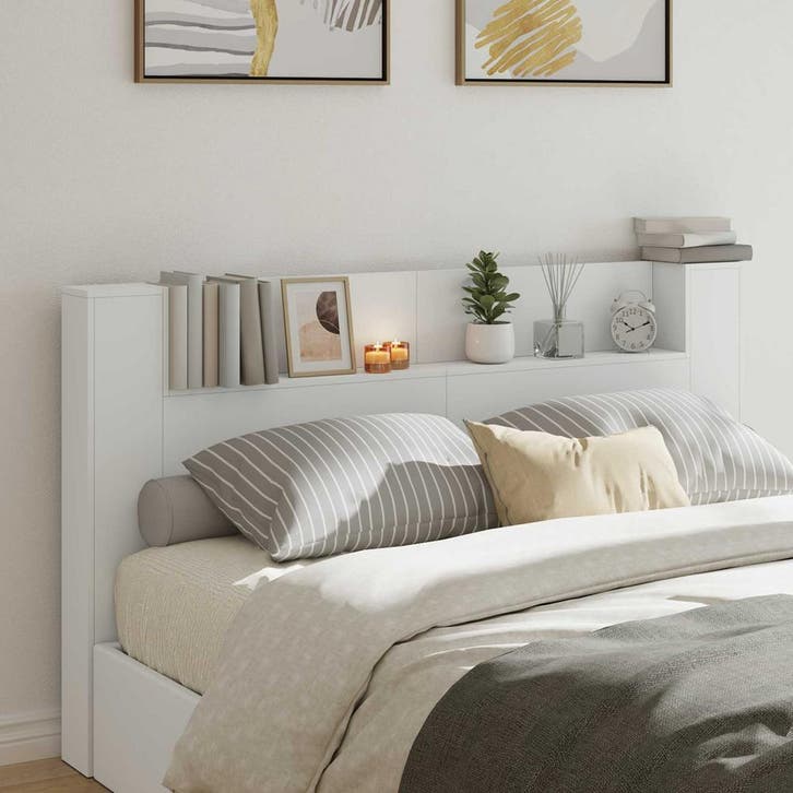 vidaXL Opslag hoofdeinde met LED Wit Bewerkt hout, Maison & Meubles, Chambre à coucher | Lits, Envoi