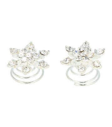 Haarspeld Curlies 1.5cm - Bloem Glitter Steentjes - Zilver -, Handtassen en Accessoires, Nieuw
