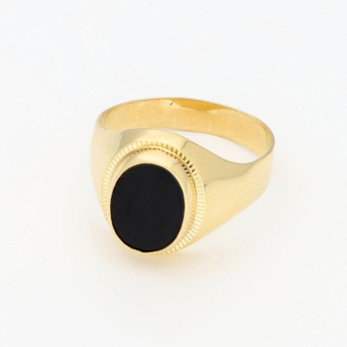 Ring - 18 karaat Geel goud Onyx, Bijoux, Sacs & Beauté, Bagues