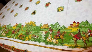 Mid-Century XX, jachtscene te paard tafelkleed – 172×130 cm, Antiek en Kunst