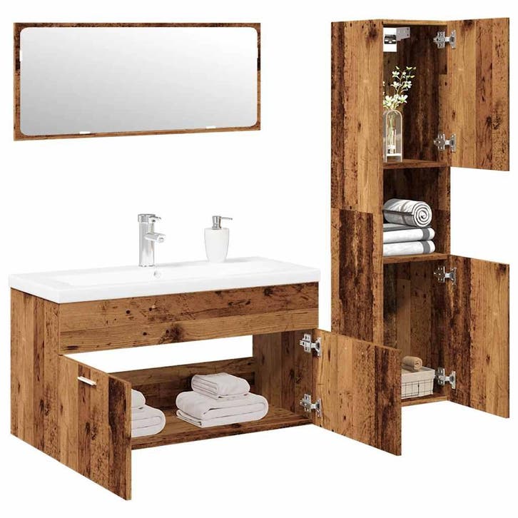 vidaXL 4-delige Badkamermeubelset bewerkt hout oud, Maison & Meubles, Salle de bain | Meubles de Salle de bain, Envoi