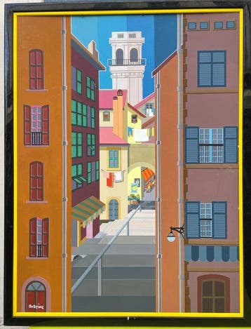 Maxime Dufour (1928-2016) - Paysage Ruelle ensoleillée du