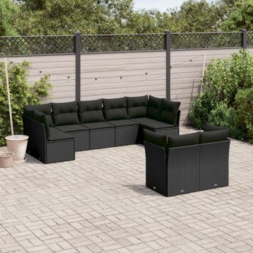 vidaXL 9-delige Loungeset met kussens poly rattan zwart, Verzenden, Loungeset