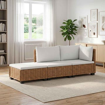 vidaXL 3 st Rieten Lounge Set met Kussens GENDT Natuurlijk, Tuin en Terras, Verzenden, Nieuw