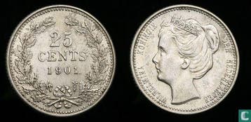Nederland 25 cents 1901 (type 2), Verzenden, Losse munt