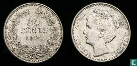 Nederland 25 cents 1901 (type 2), Timbres & Monnaies, Monnaies | Pays-Bas, Envoi
