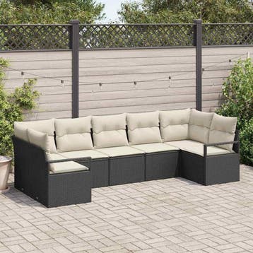vidaXL Bankstel 7 st Zwart poly rattan, Verzenden