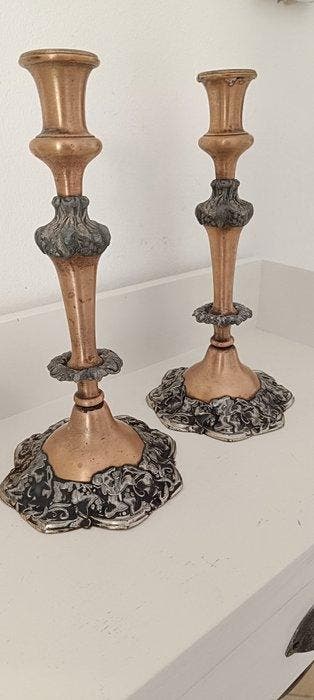Sheffield - Candélabre (2) - Cuivre, /Peltre - Candelabres