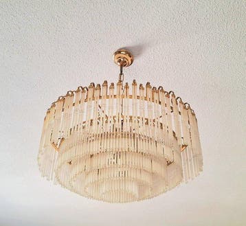 Lampe à suspendre - Verre, Laiton, Métal - Lampe de cristaux, Antiquités & Art