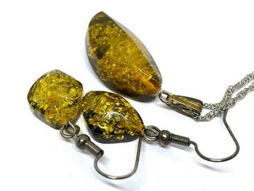 Vintage Baltisch amber sieradenset – glanzende groenachtige