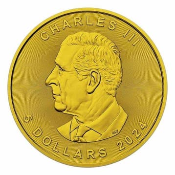 Canada. 5 Dollars 2024 1 oz Maple Leaf Canada Flag 24k Gold