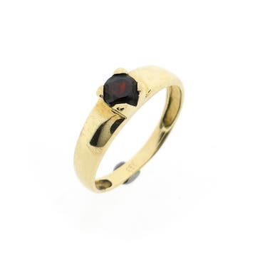 8 karaat vintage solitair ring met granaat, Handtassen en Accessoires, Ringen, Gebruikt, 19 tot 20, Geel, Ophalen of Verzenden