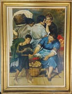 Italiaanse school (XX) - Scena di vita quotidiana ambientata, Antiek en Kunst