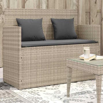vidaXL Tuinbank met kussens poly rattan lichtgrijs, Verzenden, Nieuw
